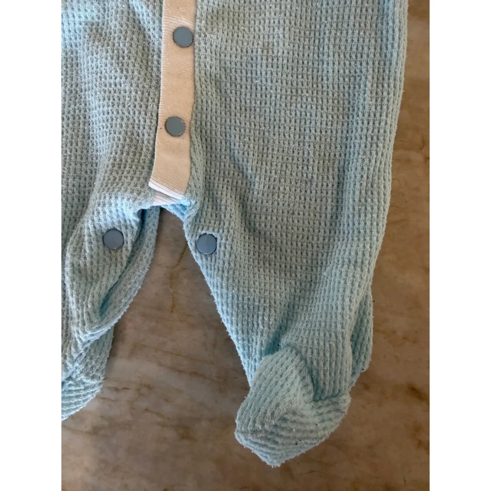 Vintage Baby Little-me Blue & White waffle-knit Footie 6 Months